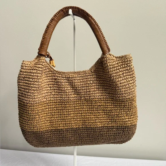 Tommy Bahama Brown Woven Straw Tote with Tassel - Picture 3 of 6